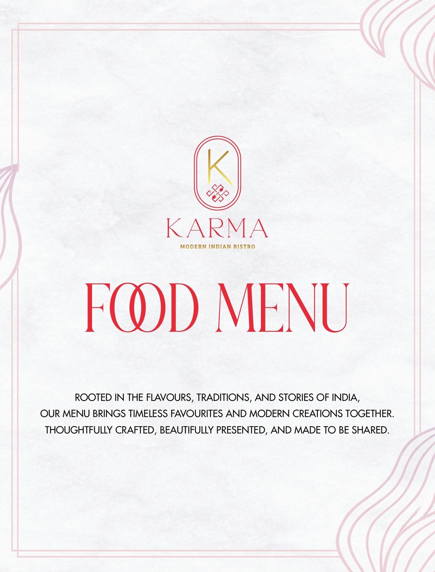 Karma Modern Indian Bistro food menu, cover page